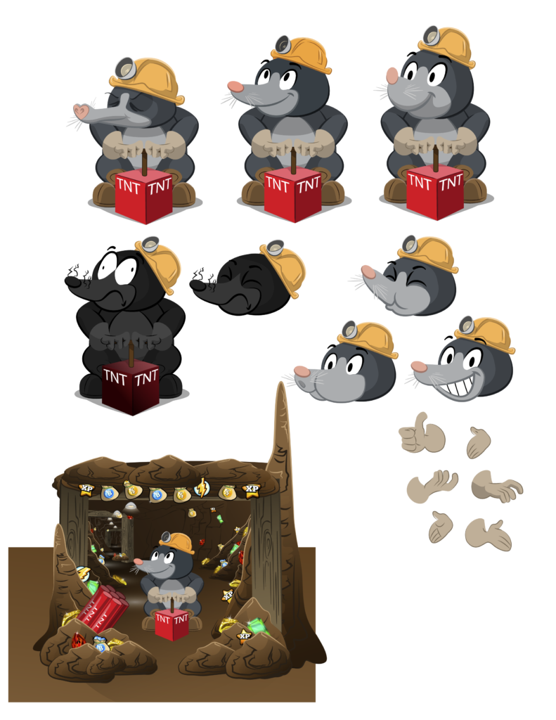Mole art assets, created for Mole Miner mini game