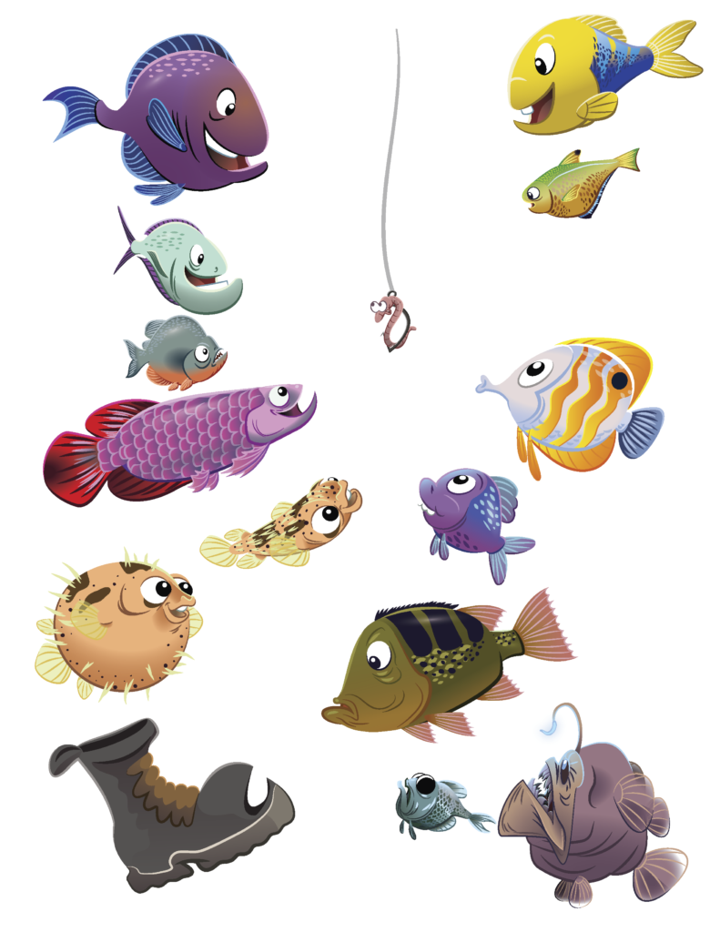 Fish art assest created for fishing mini game